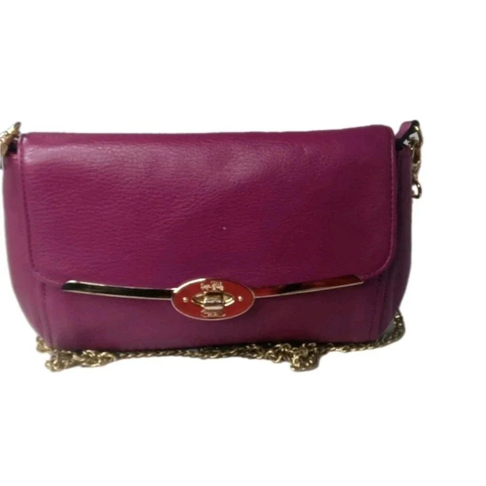 Coach Madison Chain Crossbody With Turn Lock Raspberry Pink Pebble Leather